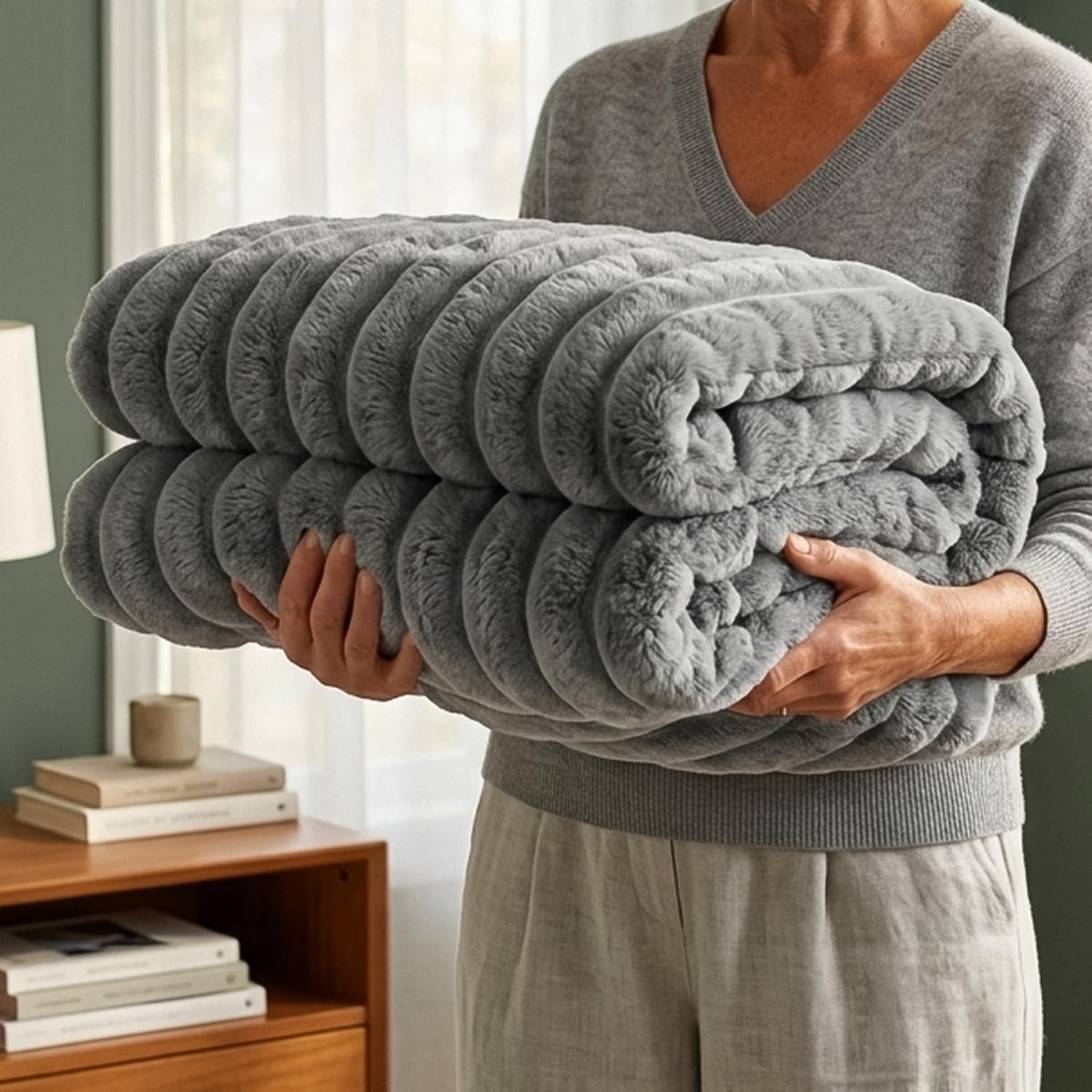 Casabella Charcoal Throw Blanket - Ribbed Fleece Blanket - Soft Fluffy, Warm & Cosy Sofa Throw - Large Fleece Blanket For Sofa Bed, Couch, Bedding - King Size 200X240