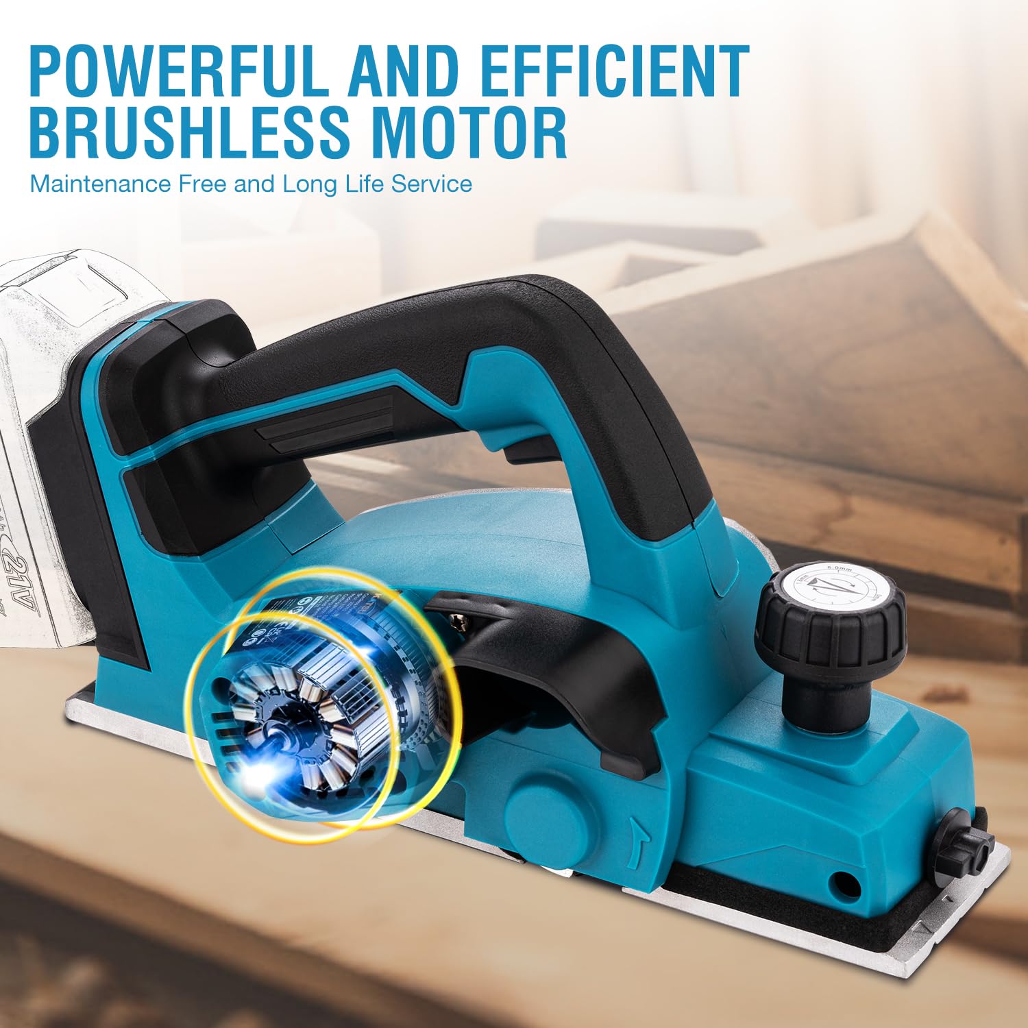 KATSU FIT-BAT Pialla Cordless 21V Brushless 82mm, Prof. 2mm, Base in Alluminio con 3 Scanalature a V, Lame Extra, Senza Batteria e Caricatore