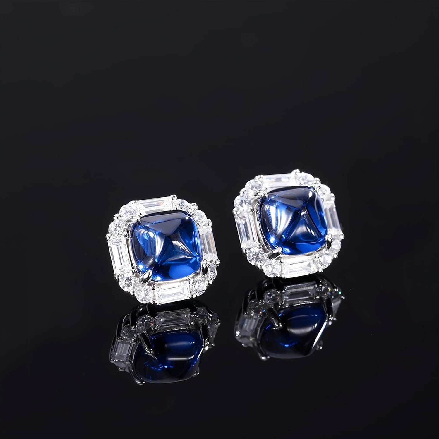 Lab Created Ruby/Sapphire/Emerald Stud Earrings - Hypoallergenic 18k White Gold Plated Halo Earrings, Sterling Silver Square Jewelry