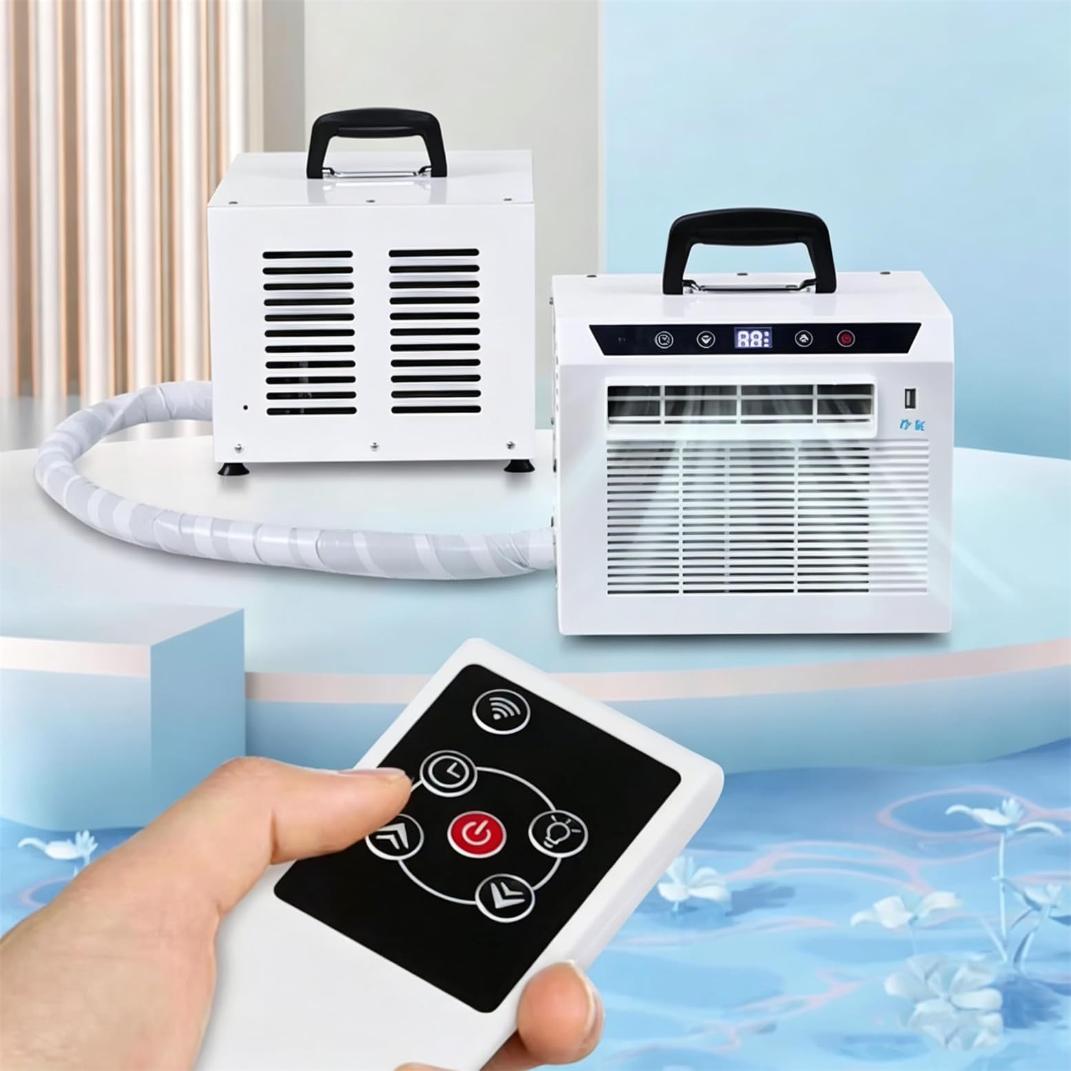 Condizionatore D'aria Split Portatile Con Wi-Fi E Telecomando, Raffrescatore D'ambiente Da 3000BTU Con Timer Da 24 Ore E Maniglia Superiore per Tenda, Camper, Casa, Ufficio, Campeggio