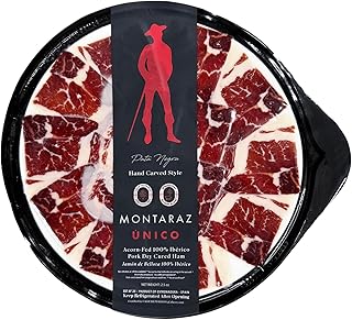 Nordic Catch Montaraz Jamón Ibérico de Bellota - Premium Black Label Deli Meat Ham Slices, 100% Pata Negra Jamón, Dry Cured Meat, Free Range & Acorn Fed Ibérico Ham from Spain - 2.5oz, Sliced