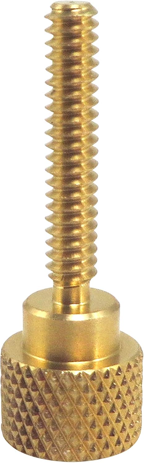 10 Pack 6-32 x 3/4 Inch Threads Solid Brass Diamond Knurled Thumb Screws Knobs with Straight Shoulders Right-Hand Threads SAE Flat Tip Uncoated (6-32 x 3/4 inch Long Threads)