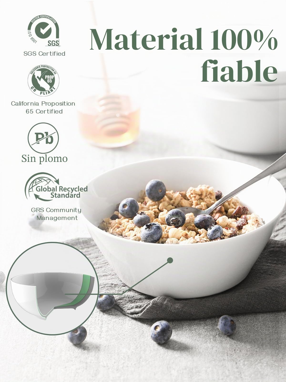 DOWAN Cuencos de Cereales, 950 ml Cuenco Cerámica para Sopa, Ensalada, Φ17cm Tazón de Desayuno para Servir, Ramen, Blanco, Paquete de 4