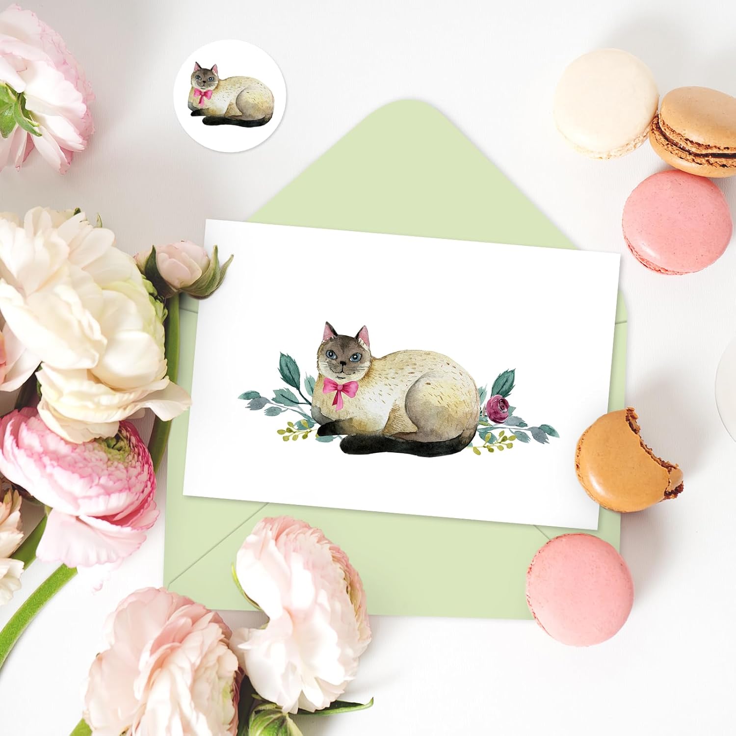 Whaline 36 Pack Cat Greeting Card Kitty Floral Blank Note Card with Envelope Sticker Thank You Card Stationery Cards for All Occasions Spring Animal Pet Party Invitation Supplies, 4 x 6 Inch - Image 5