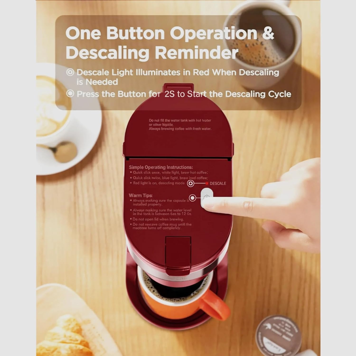 SIFENE Mini Single Serve Coffee Maker, 2-in-1 Portable Drip Machine for K-Pods & Ground Coffee, Fast Brew, Auto Shut-Off, Easy Clean, Max Cup Height 5.5", Compact for Travel, Office, Dorm, Red