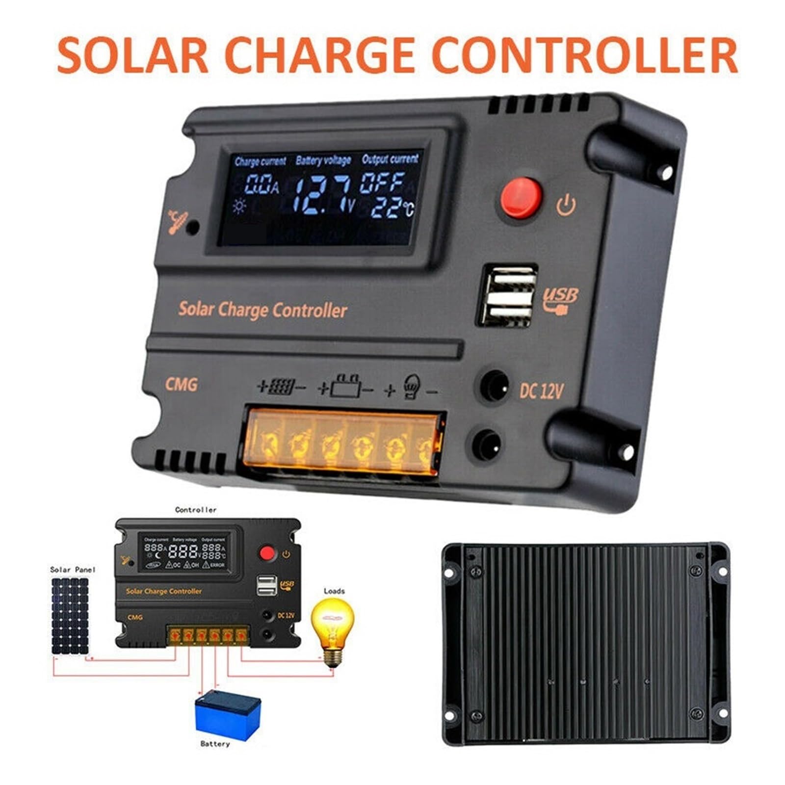Contrôleur Solaire 20A MPPT 12V PV, Panneau , Régulateur De Chargeur Batterie, Écran LCD