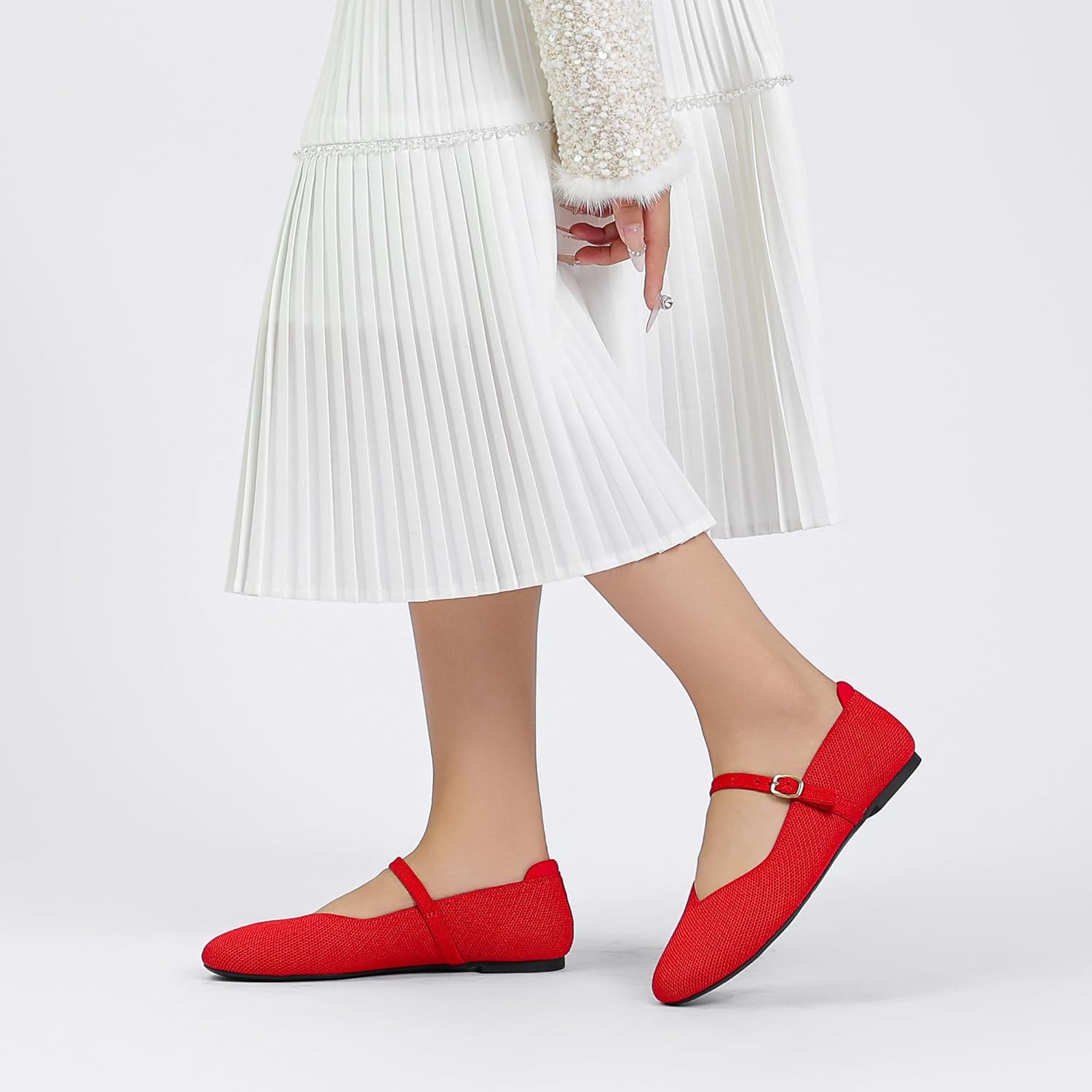 Flats for Women Mary Jane Shoes Knit Round Toe Ballet Flats with Strap Womens Comfortable Work Flat - Image 2