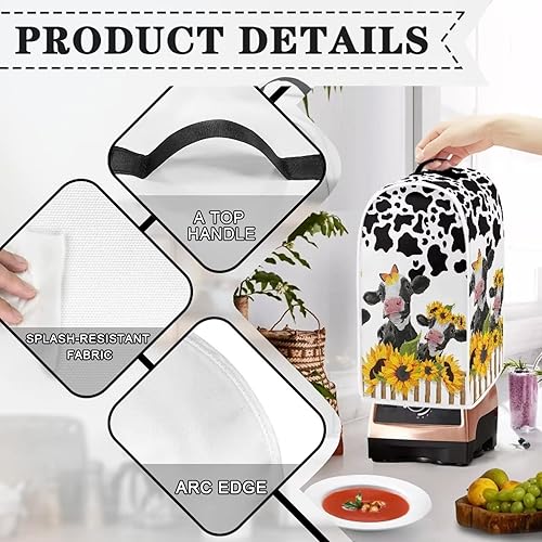Miniatura 4 de Fundas antipolvo para licuadora con estampado de vaca y girasol para encimera de cocina, funda de almacenamiento para exprimidor, funda para
