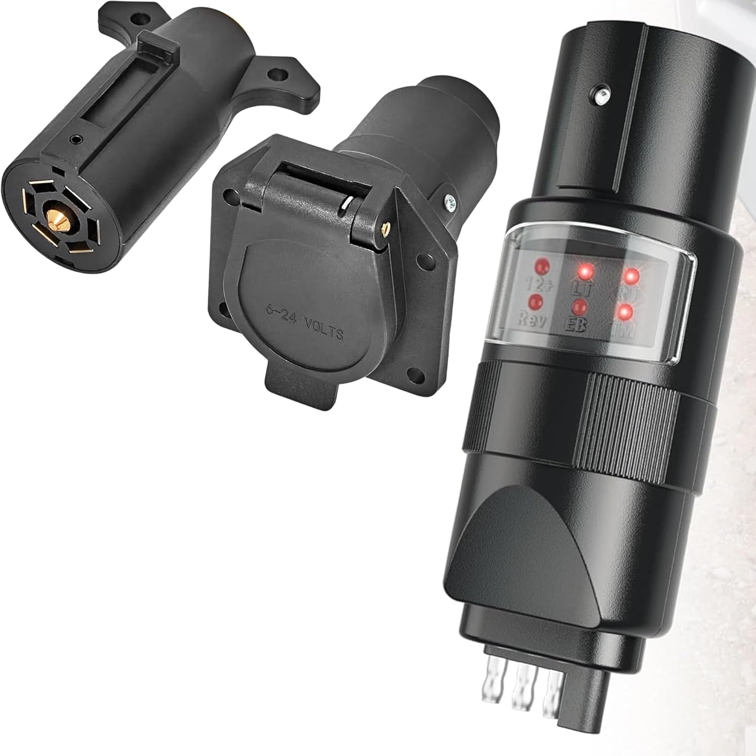 MECMO 360° Rotatable Vehicle Side Trailer Socket Tester, 7 Way Blade & 4 Pin Trailer Light Wire Circuit Tester, RV 7 Pin Male & Female Trailer Connector, Vehicle Side & Trailer End 7 Prong Plug Socket