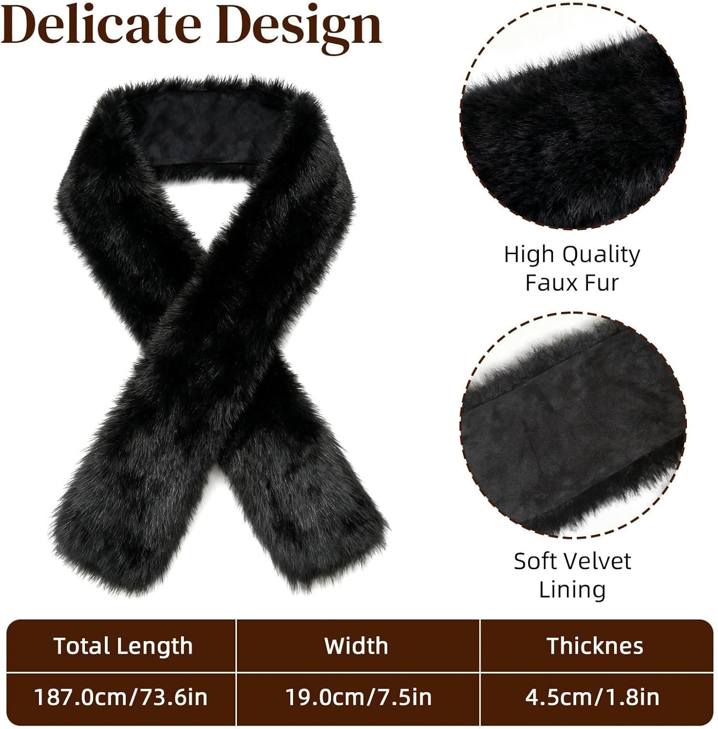 Women's Faux Fur Collar Scarf Wrap, Warm Scarf Wrap Stole Shawl Shrug Neck Warmer for Winter - Image 2