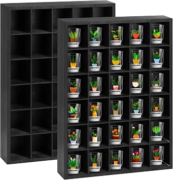 Black Wooden Shot Glass Holder Display Wall Mounted Shadow Box with Removable Shelves, 30 Slots