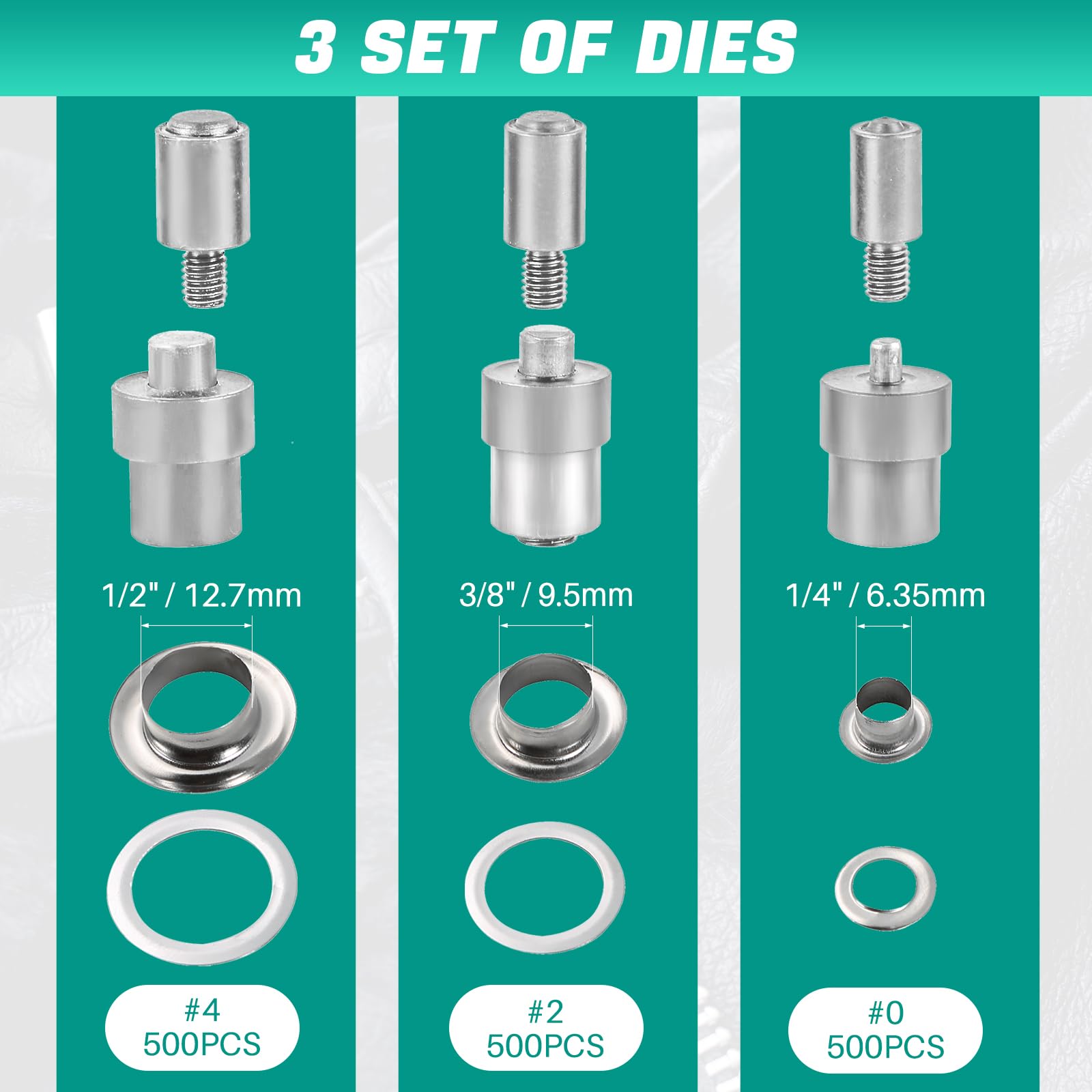 DASBET Máquina de ojales de presión manual de 3 troqueles (#0#2#4) | Kit de herramientas de ojales con 1500 ojales