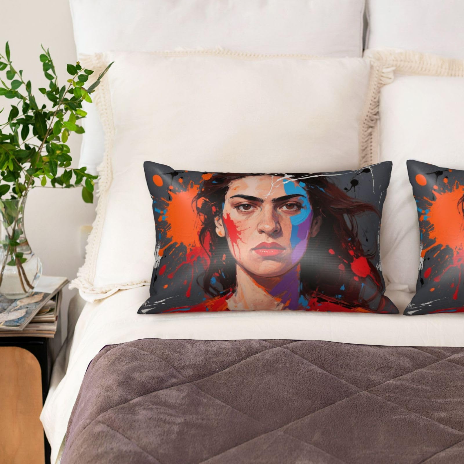 Abstract Women Satin Pillowcase for Hair and Skin Set of 2,Ultra Smooth Soft Breathable Cooling Pillow Cases Queen Size 20x30 Inch Bed Pillowcovers with Hidden Zipper Cushion Case Gifts for Women Men