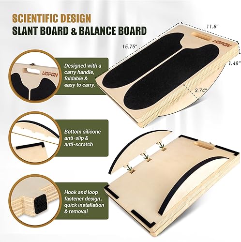 Miniatura 3 de Slant Board for Calf Stretching, Adjustable Portable Wooden Incline Board for Calf Stretcher with Training Poster, 300 Lbs Weight Capacity Calf