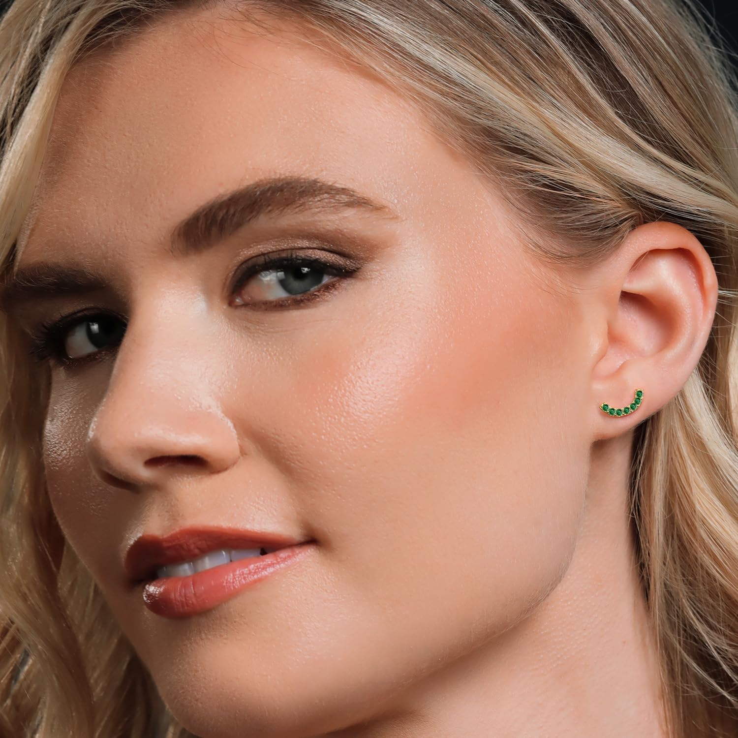 Gem Stone King 18K Yellow Gold Plated Silver Round 2MM Gemstone Stud Ear Crawler Earrings for Women