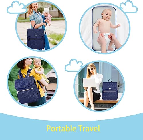 Miniatura 4 de LANDICI Mochila para pañales, bolsa de pañales para bebé con cambiador, hebillas para cochecito, mochila de pañales de viaje impermeable para mujer,