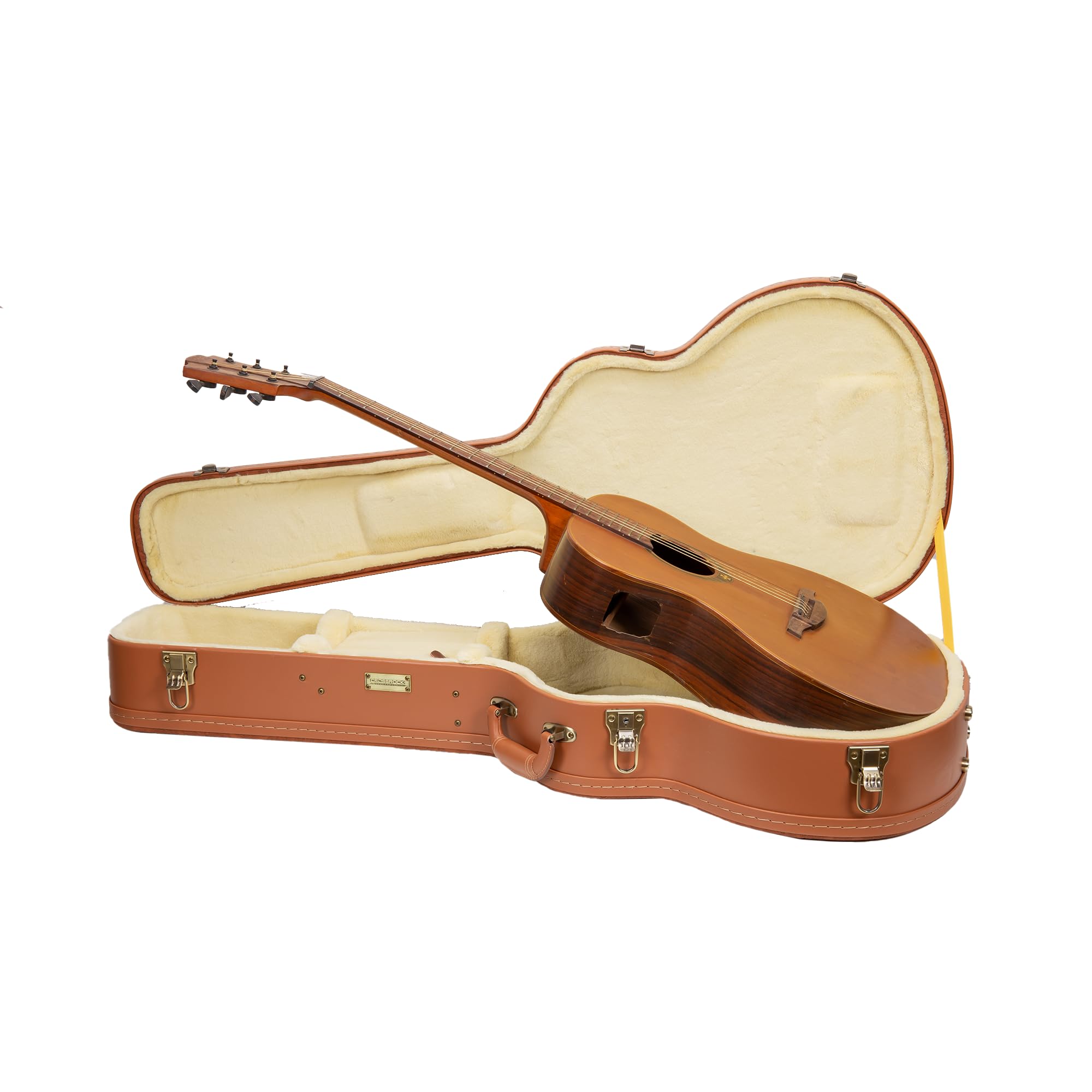 Crossrock Custodia in legno per chitarra OM / 000-14 Fret | Finitura scolpita Red Wood, interno in velluto avorio, serratura – Relief Series Premium
