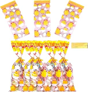 Easter Chicks Candy Goodies Bags Chicken Farm Animals Barnyard Party Favor Bags Chicken Birthday Day Plastic Cellophane Treat Gift Bags for Spring Easter Chicks Party,Wedding,Bridal Shower Party Decoration