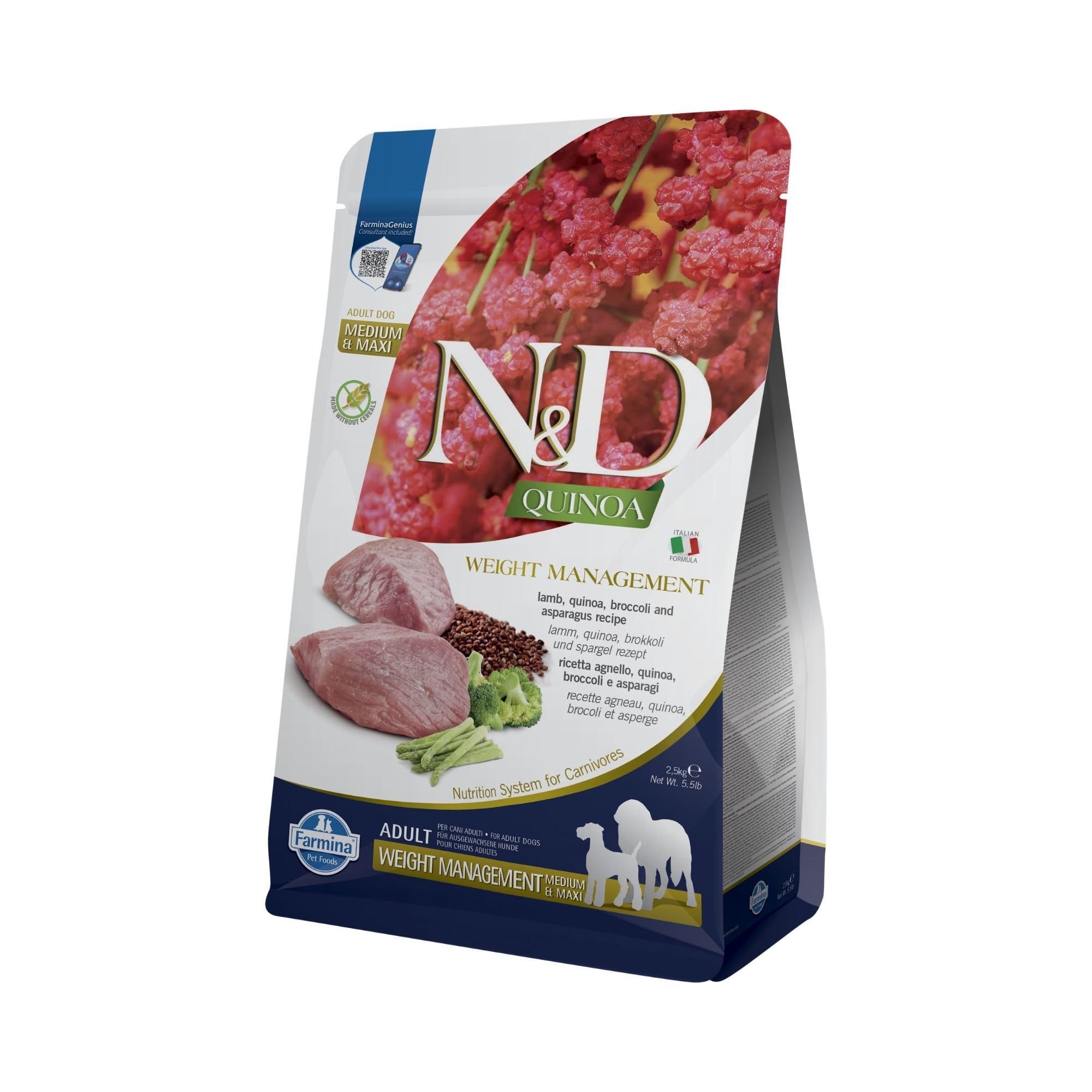 N&D Quinoa Dog Weight Management Lamb, Broccoli and Asparagus Adult Med/Max kg.2.5