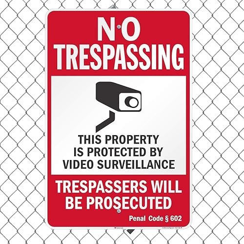 Miniatura 10 de SmartSign Letrero de 12 x 10 pulgadas, "No Trespassing - Propiedad protegida por videovigilancia, código penal  602" con estaca de 3 pies, aluminio