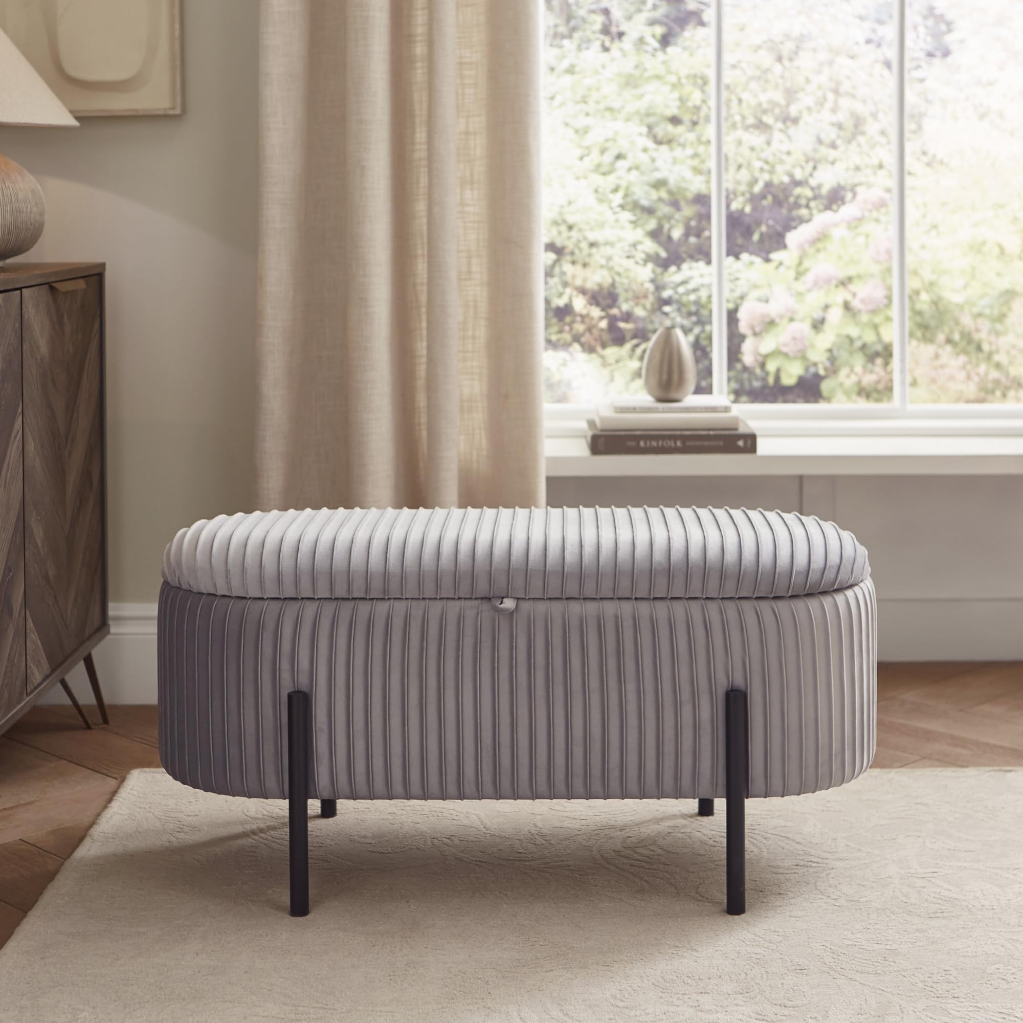 GFW Small Storage Ottoman - Velvet - Grey
