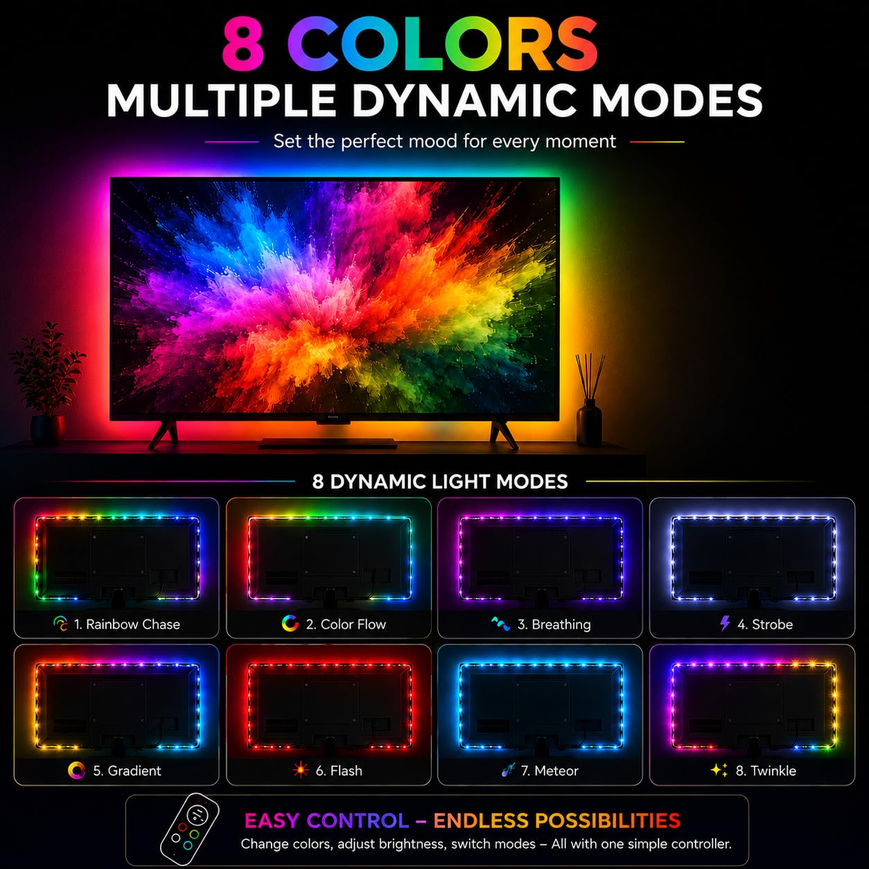 RGB LED Strip Light - Color Changing Mood Lighting -2 RGB LED Strip Light - Color Changing Mood Lighting -2