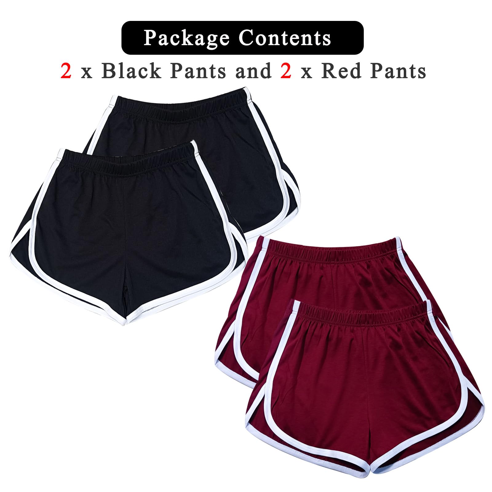 Lot de 4 shorts de yoga et de danse en coton pour femme - Short de sport pour l'été, l'athlétisme, le cyclisme, la randonnée