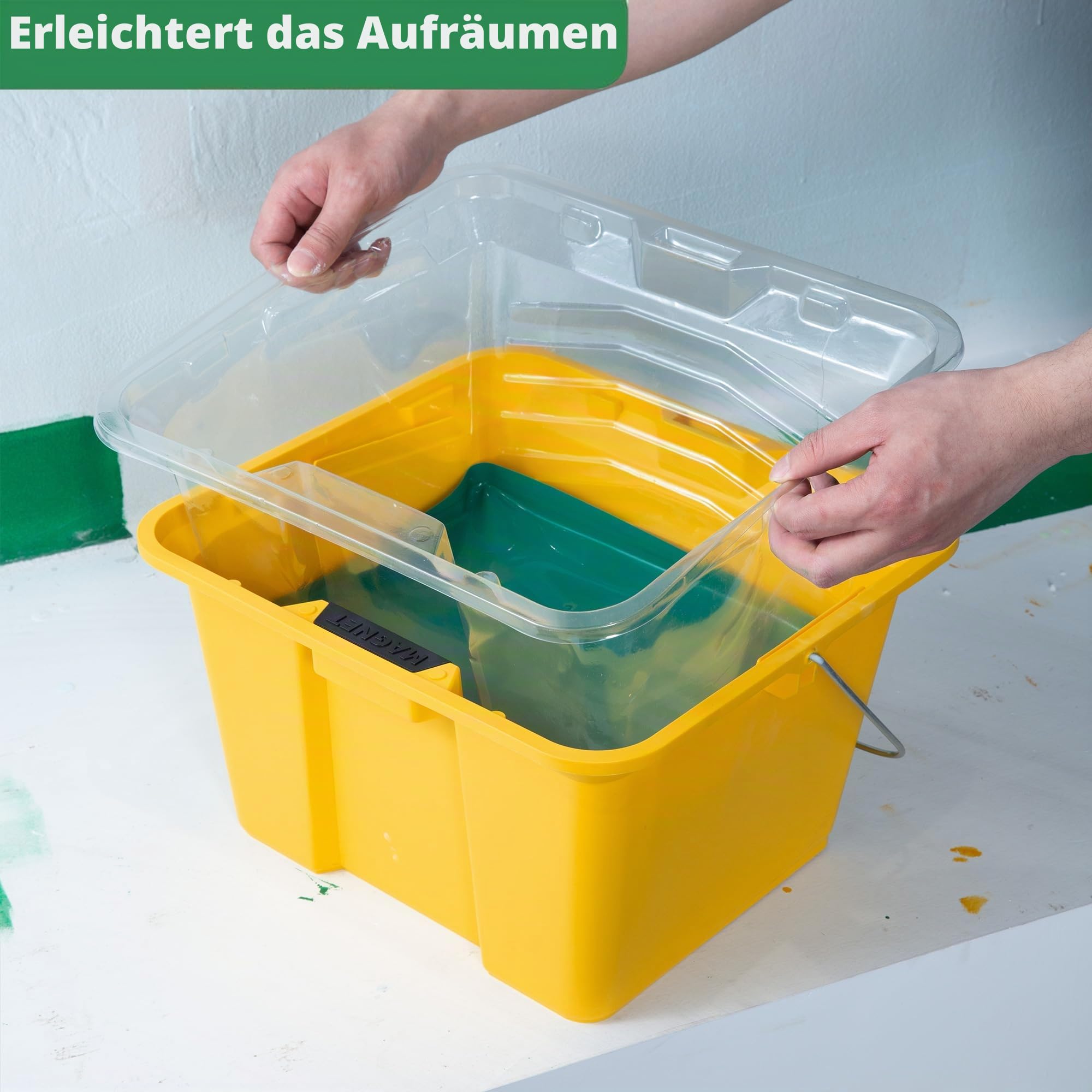 7-Liter mittelgroßer Farbeimer aus Kunststoff, Farbeimer mit Einweg-Eimereinsatz, 22,9 cm, 2 Mikrofaser-Farbrollerabdeckungen, Vogelkäfig-Halterung