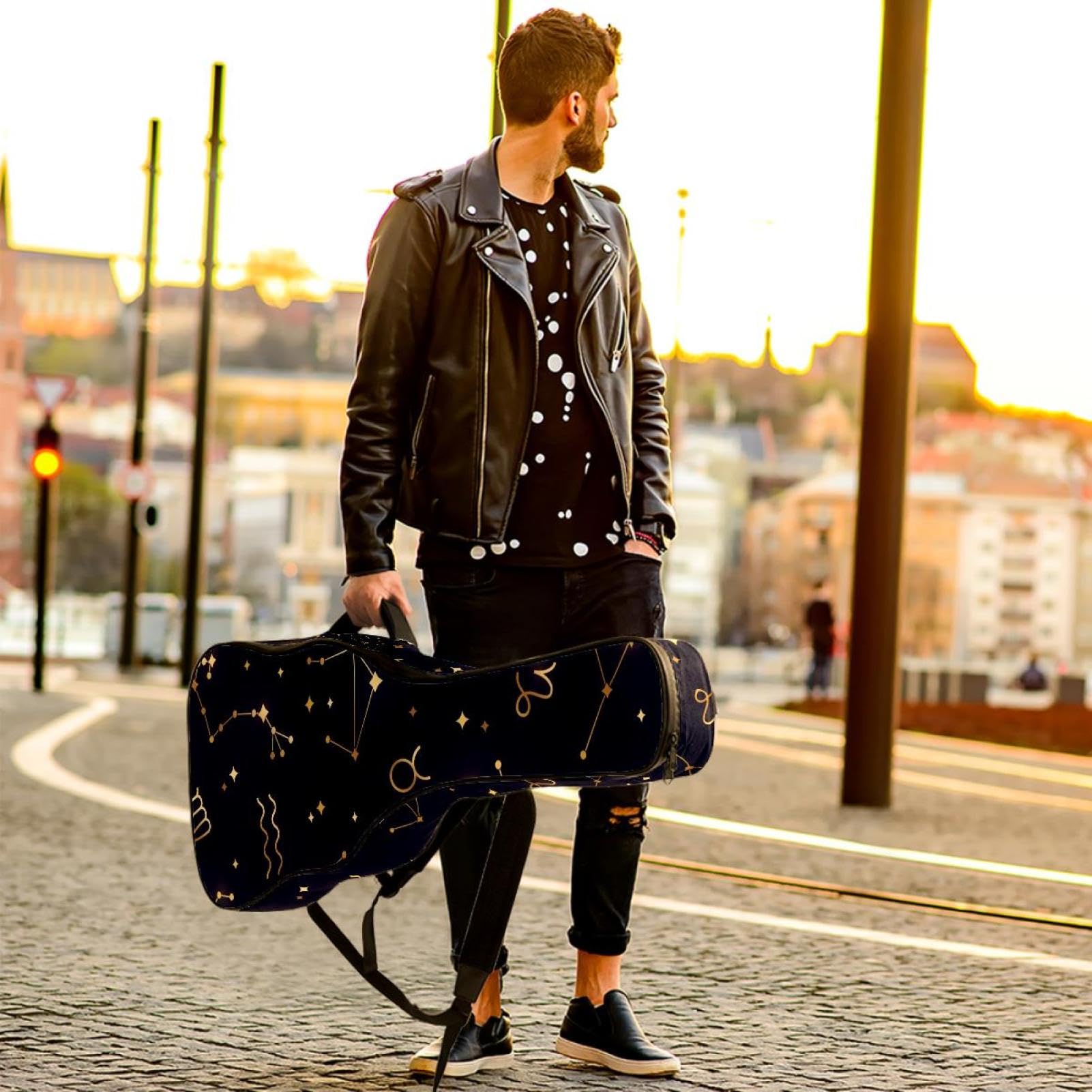 Torba na gitarę akustyczną Wodoodporny plecak na gitarę Gruby miękki wyściełany Konstelacja Klasyczna obudowa na gitarę, wielobarwny, 42.9x16.9x4.7 in, Organizer do torby
