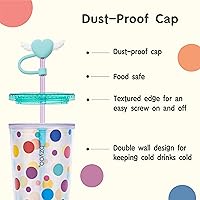 Vista 5 de bzyoo Vaso SIP de 24 oz con Tapa de Popote en Forma de Corazón con Alas – Vaso Iridiscente de Diseño Lindo DotDot, Taza Libre de BPA con Tapa
