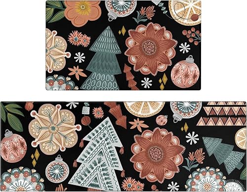 Faptoena Juego de 2 alfombras de cocina con diseño bohemio con mandala, alfombras y tapetes de cocina con medallón floral tradicional,