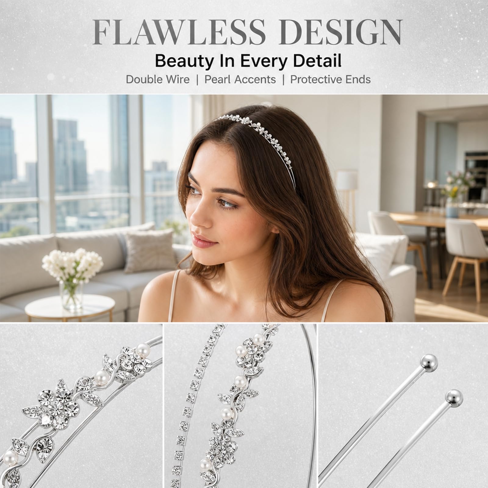 Cerchietto da Sposa in Argento, Oro e Oro Rosa con Perle, Elegante Accessorio pe Cerchietto da Sposa in Argento, Oro e Oro Rosa con Perle, Elegante Accessorio pe