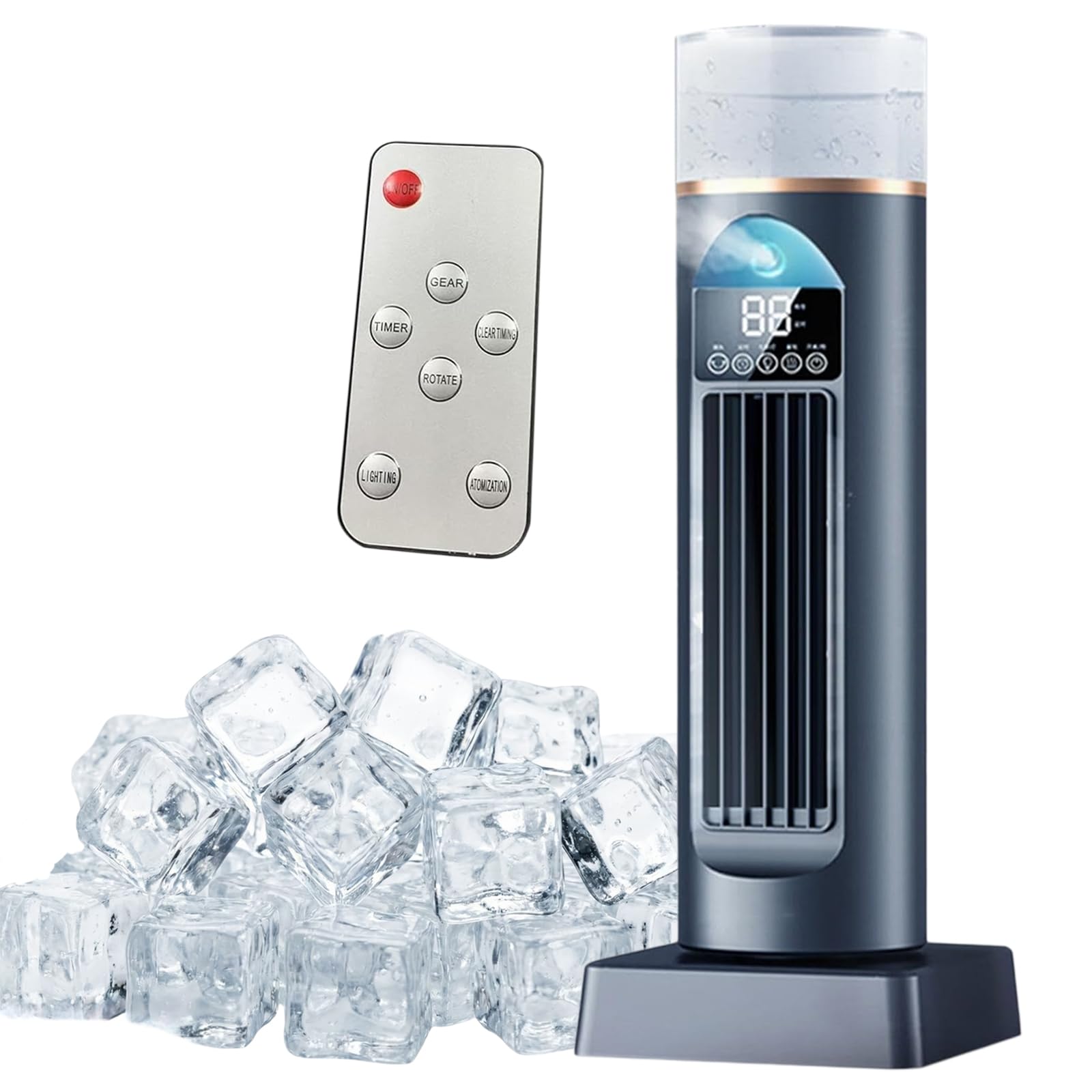 Générique Ventilateur Colonne Rafraîchissant avec Brumisateur, Silencieux 6 Vitesses Télécommande, Oscillation 110° USB Rechargeable, Réservoir d'Eau 230 ml – Pour Bureau Chambre Salon (Noir)