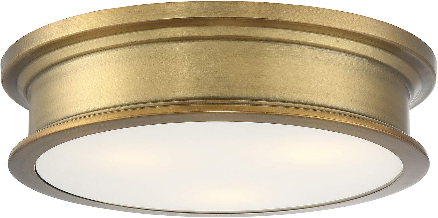 Savoy House 6-133-16-322 Watkins Bohemian Industrial White Opal Glass Flush Mount, 3-Light 180 Total Watts, 4" H x 16" W, Warm Brass