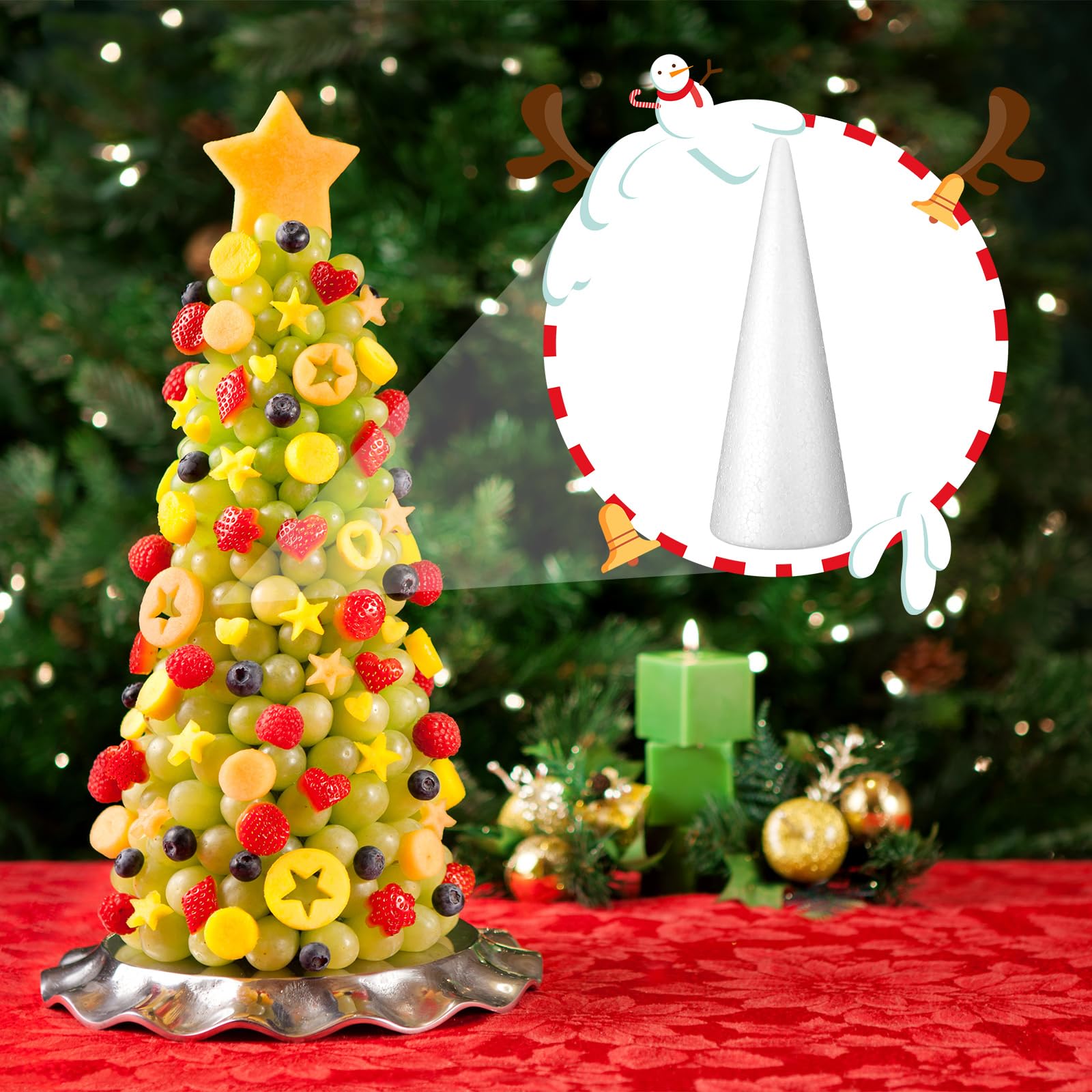 904 Stück Schaumstoffkegel zum Basteln mit 900 Zahnstochern aus Bambusholz, 4 Weihnachtsbaum-Schaumstoffkegel, Bastelbedarf, Kegel zum Basteln für Party, Snacks, Zuhause
