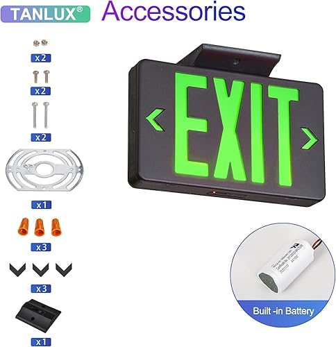 Miniatura 27 de TANLUX Señal de salida roja con carcasa negra, luz LED de salida de emergencia con batería de respaldo, certificación UL, letreros de salida Carcasa