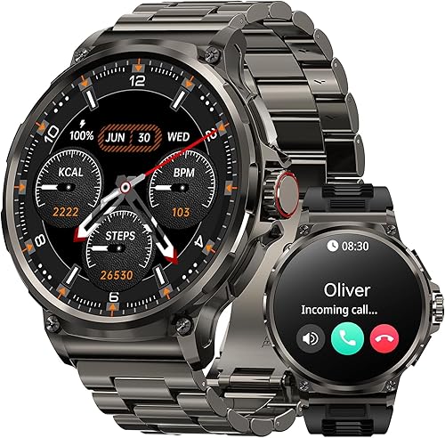 AMAZTIM Reloj inteligente para hombre, pantalla HD de gran tamaño de 1.85 pulgadas, batería extra larga de 100 días, llamada Bluetooth militar