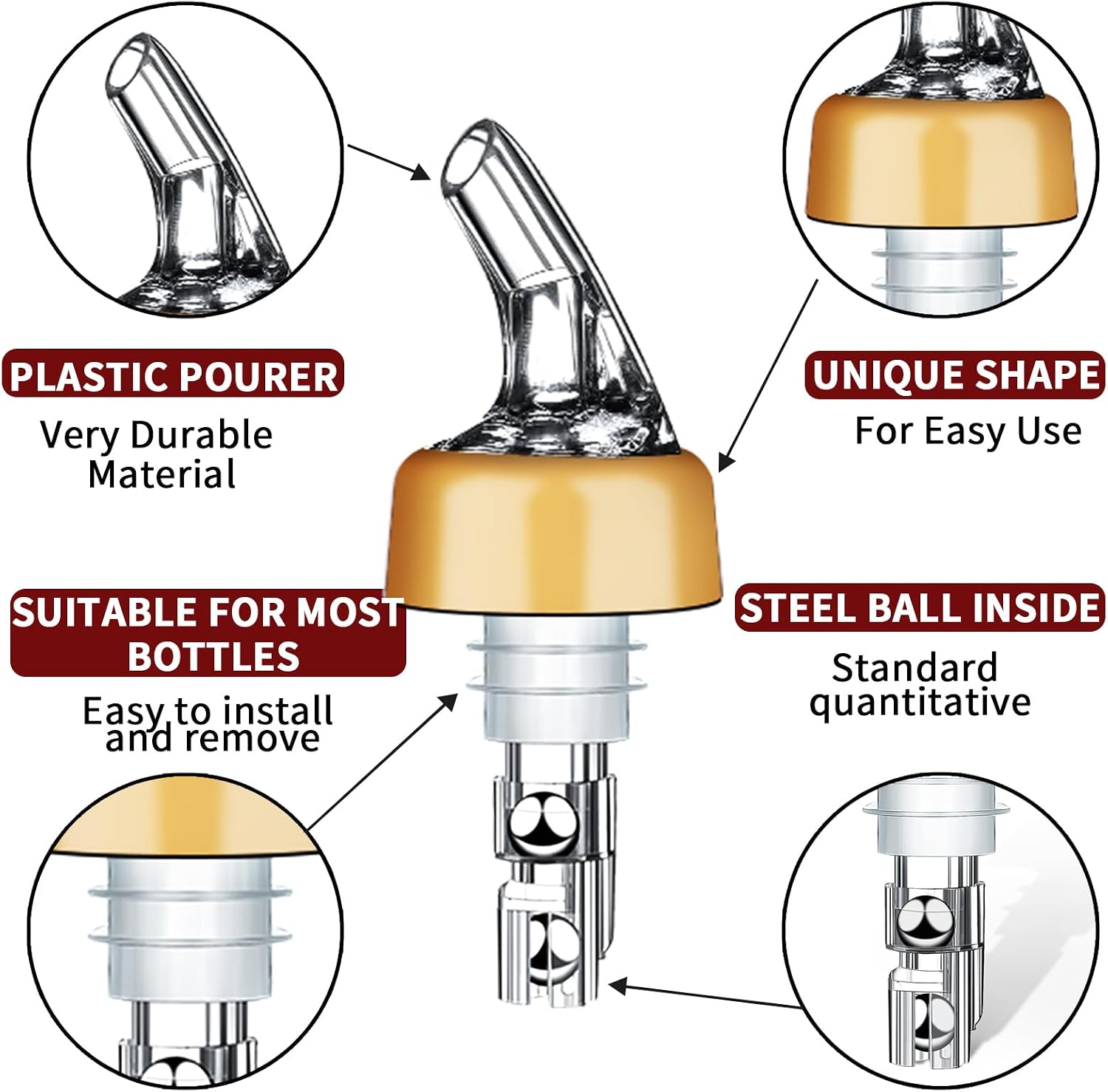 Automatic Measured Bottle Pourer - Quick Shot Spirit Measure Pourer Drinks Wine Cocktail Dispenser Home Bar Tools - 1oz/30ml (mix color 12 pack) image 2