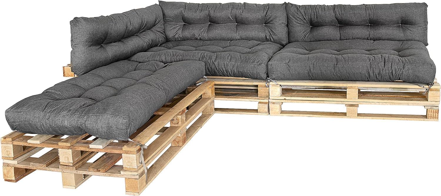 MKS Coussin Palette Lot de 6 (3 x 120x80 cm + 3 x 120x40 cm) | Coussin pour Palette Exterieur Impermeable avec Sangles | Matelas Palette Confortable pour canapé Balcon Jardin