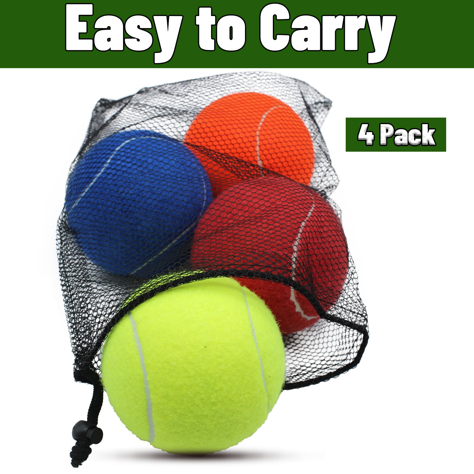 Palline Da Tennis Giganti Per Cani – Confezione Da 4 Da 10,2 Cm | Gomma Naturale E Feltro, Colori Fluorescenti, Con Sacco Rete