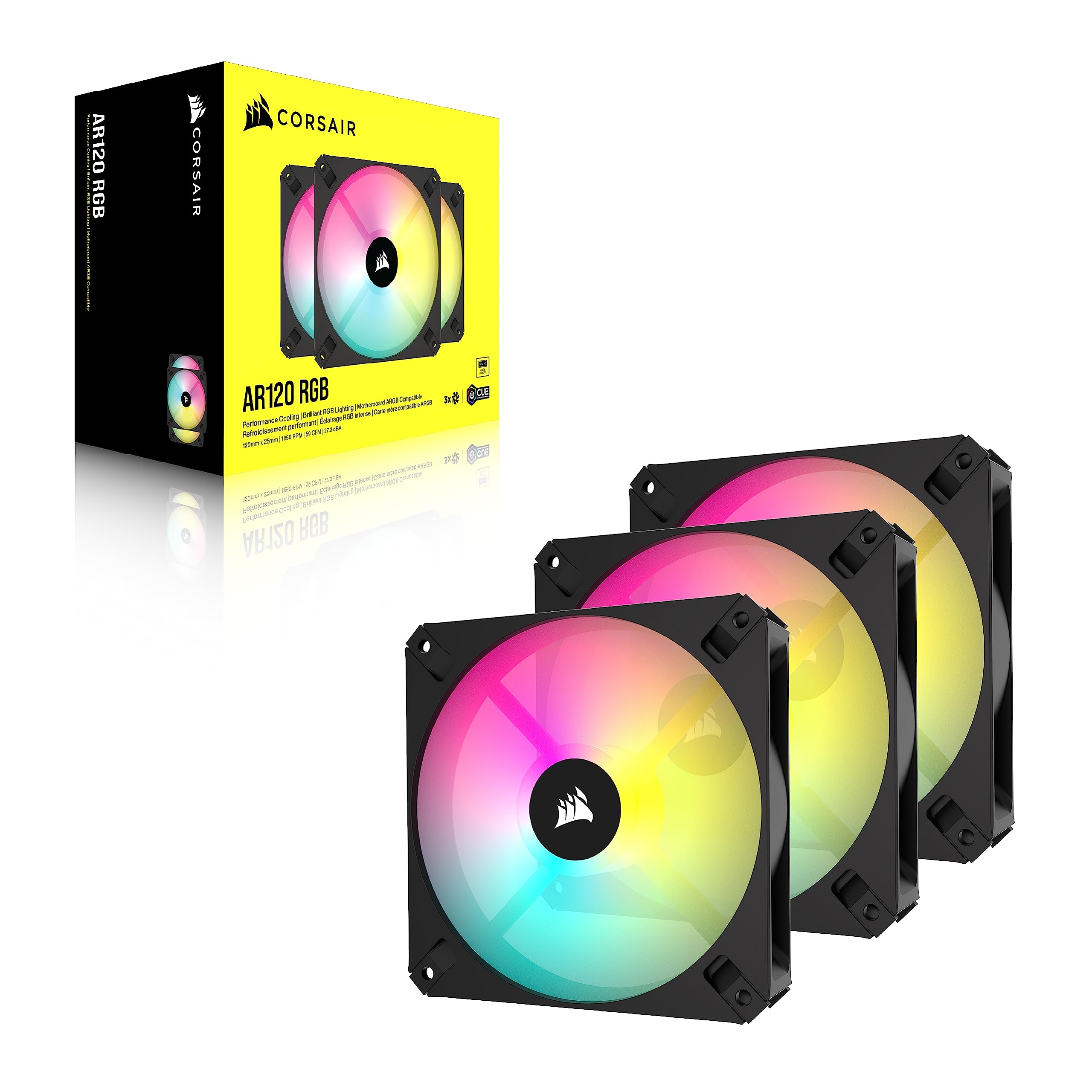 Corsair iCUE AR120 RGB Digital 120mm Compatible ARGB Ventilateurs - Pack de Trois - Noir