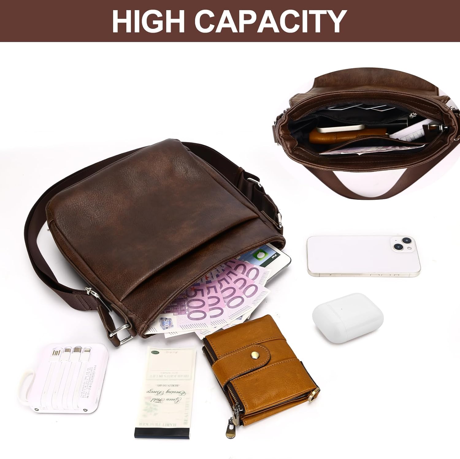 Leathario Men's Crossbody Bag, Vegan Leather, Shoulder Purse Side Sling Satchel, Small Messenger for Travel Work Daily - Image 7