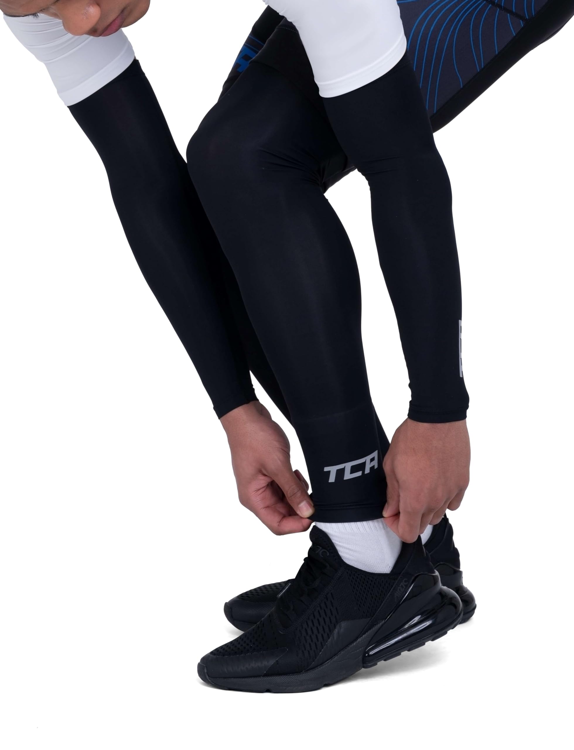 TCA Manga UPF 50 +, Anti-Llip, Calentadores de piernas todo el año para hombres y mujeres para ciclismo, correr, caminar, baloncesto - Manga de compresión completa para piernas.