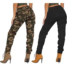 BWN Womens Camo Cargo Jogger Pants Slim Fit Army High Waisted Joggers Fatigue Elastic Waistband Tapered Camouflage Trouser