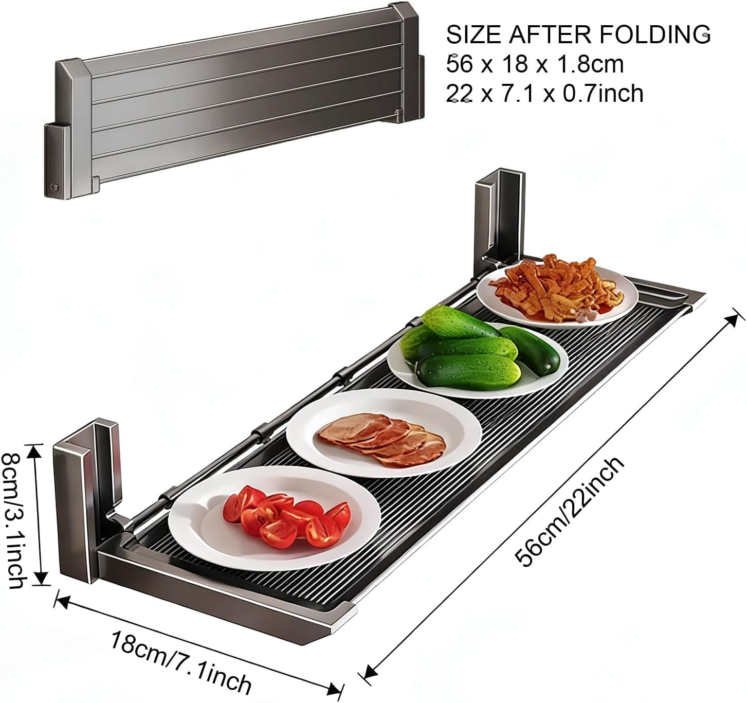 Linwnil 22Inch Floating Shelves for Kitchen Foldable No Drill Storage Rack Sturdy 11lbs Load Space Saving Wall Mount for Spices Cookware Bathroom image 3
