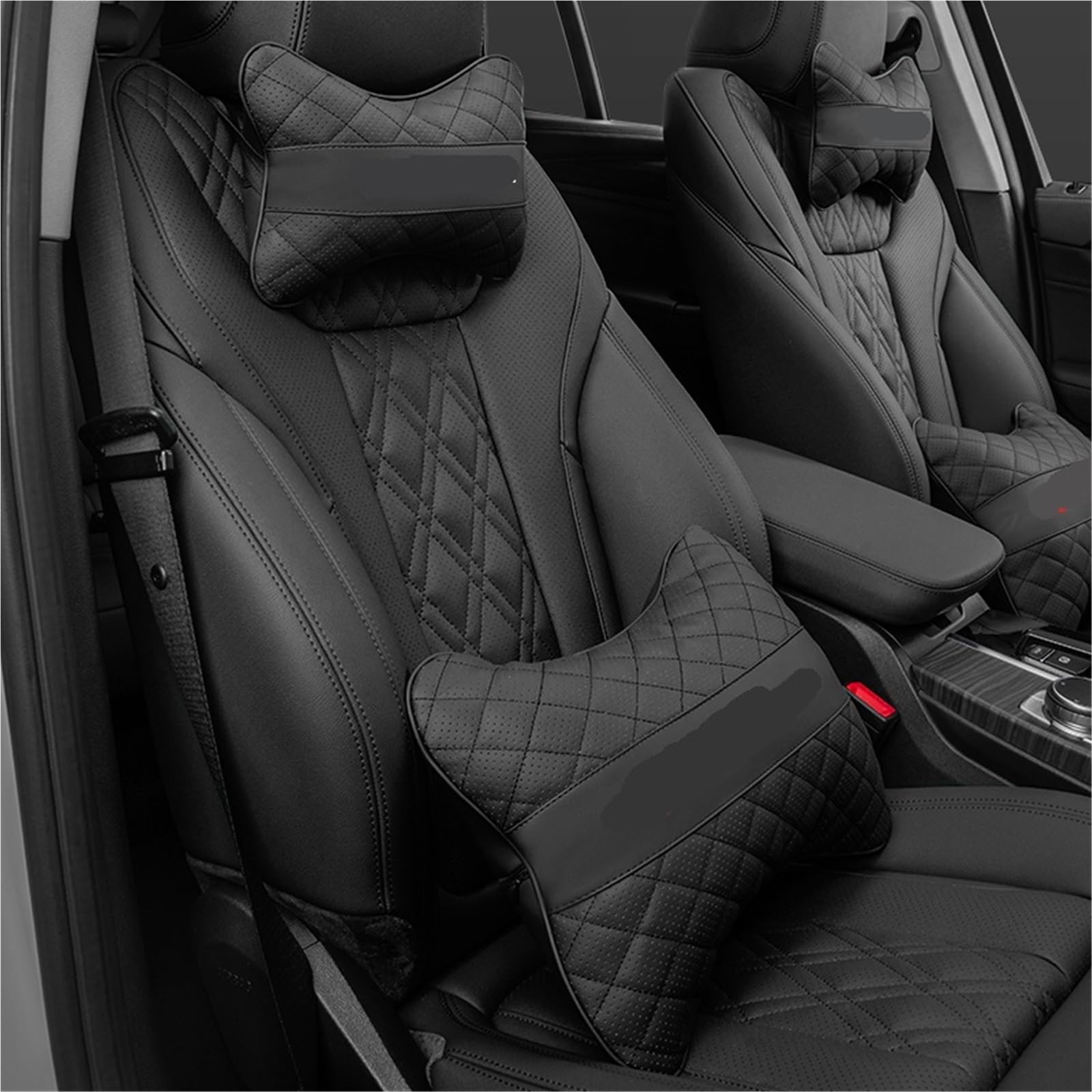 XYAOJUTU Auto Kopfstütze Autositz-Kopfstützkissen passend für Audi Sline A1 A3 A4 A5 A6 A7 A8 B8 B9 B6 C6 Q2 Q3 Q5 Q7 Q8 Kopfstütze Für Autositz(J-Waist Pillow-Black)