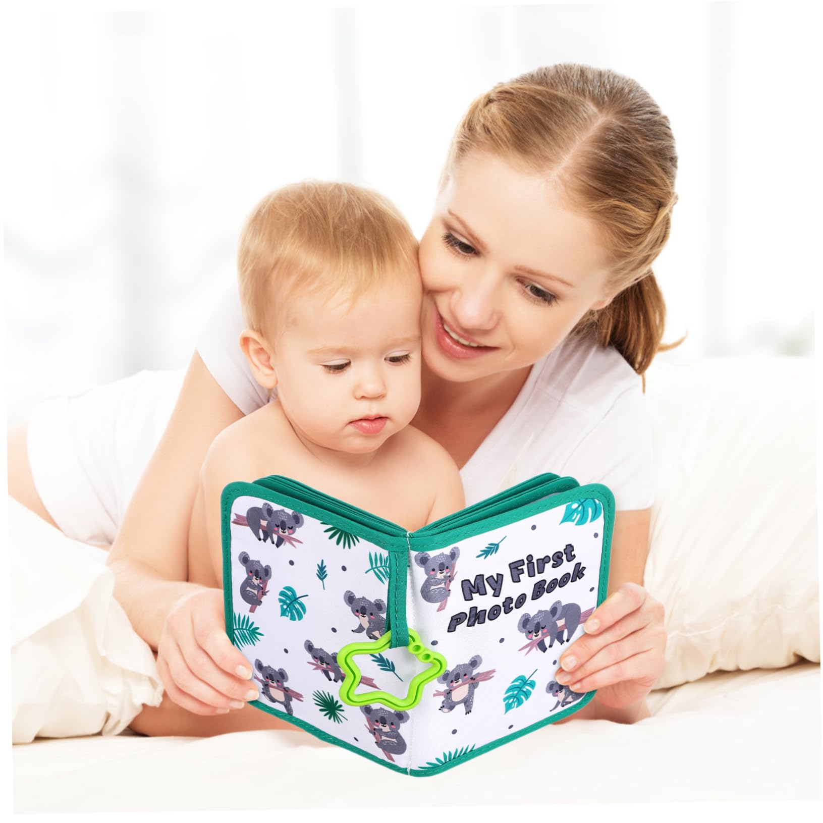 Álbum de Fotos de Tela para Bebés Verde, 17 Hojas Varios | Páginas Múltiples para Fotos, Formato Ligero y Portátil, Uso en Familia y Viaje