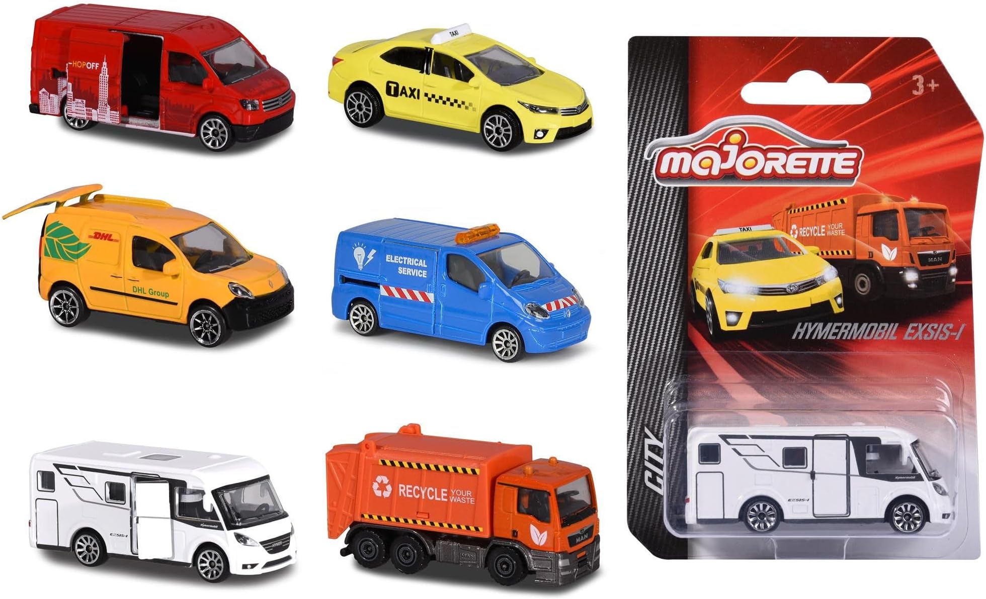 City Cars - 1 of 6 Different Model Cars with Freewheel and Suspension for Ages 3 and Above - 7.5 cm