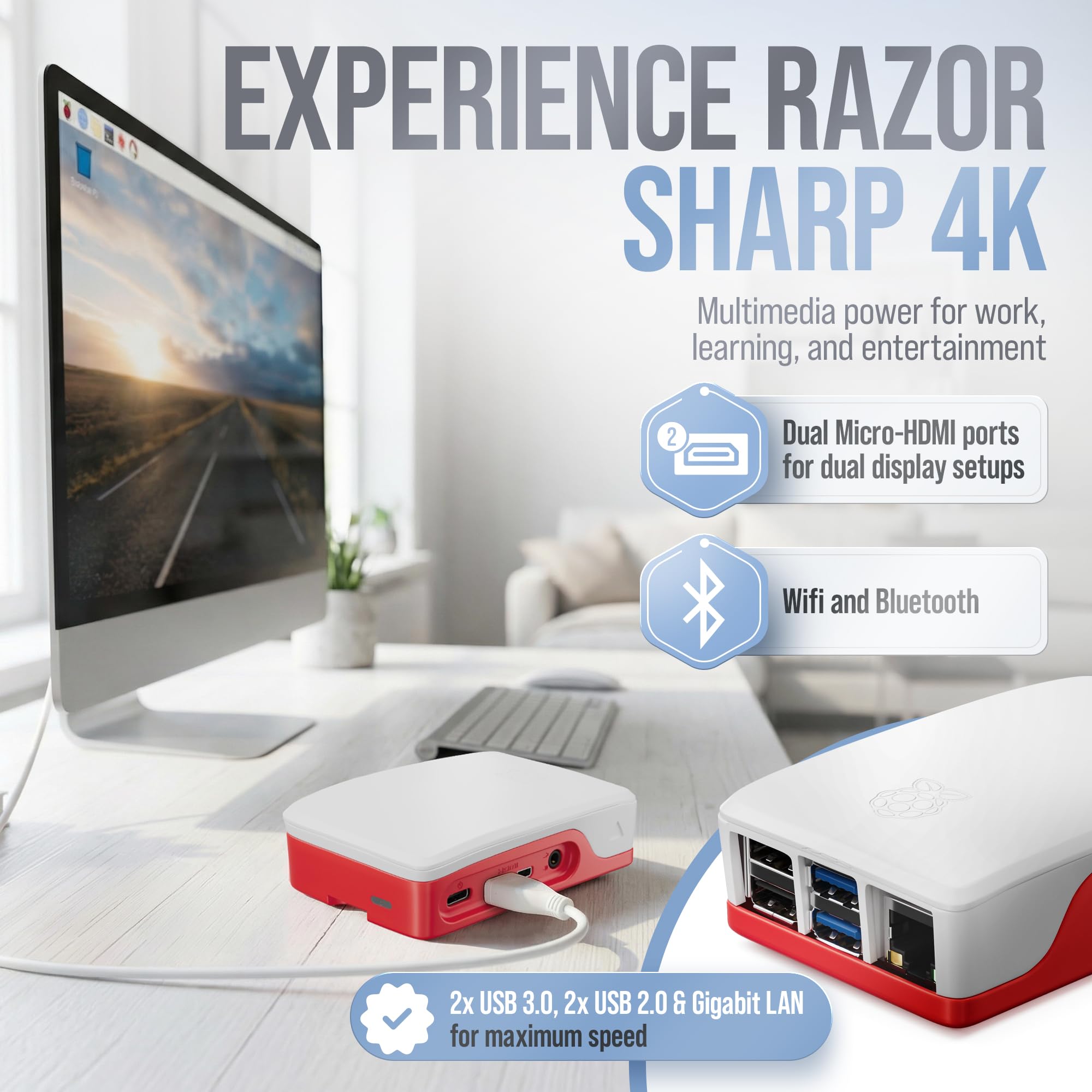 db-tronic Raspberry Pi 4 Starter Kit | Edycja 64 GB | Zasilacz 15 W | Obudowa | Micro HDMI 4K | Radiatory | idealny do Home Assistant i smart home (1GB)