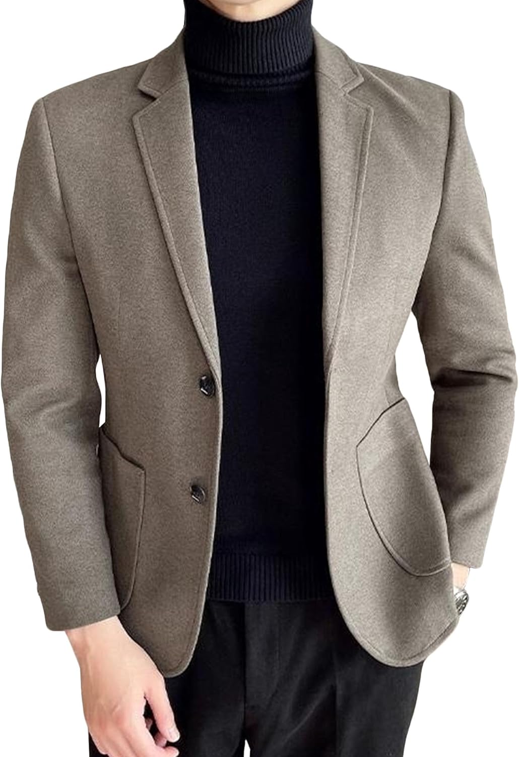 Men Lightweight Thicken Woolen Blend Coat Slim Fit Comfortable Business Casual Blazer Spring Notched Lapel Suit Jacket